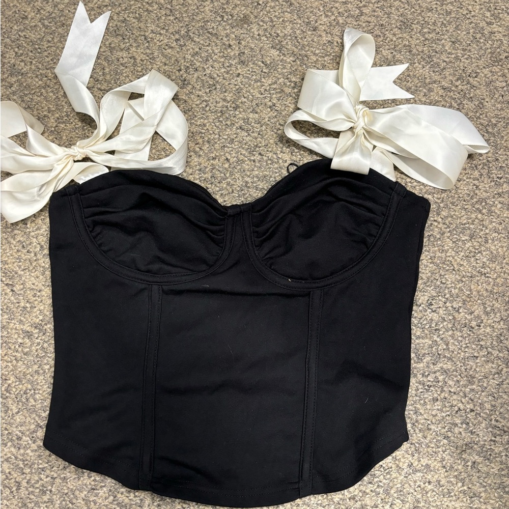 Black Bustier with Satin Shoulder Ties